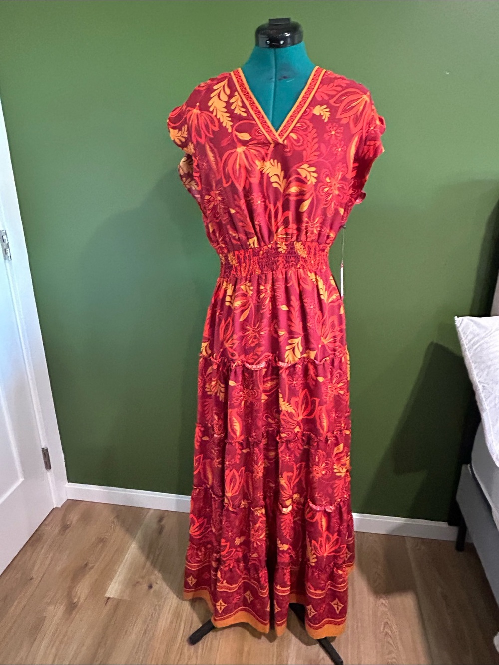 Vince Camuto Red Maxi Dress with Yellow Floral Print